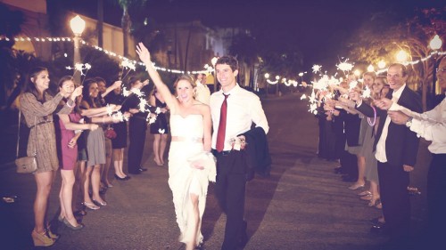 Bride-and-groom-with-sparklers