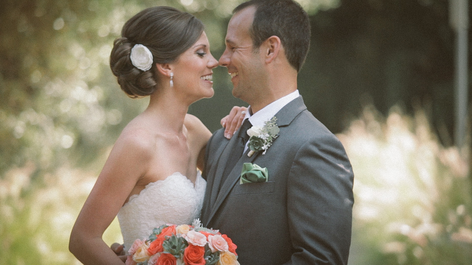 Bride and groom gazing