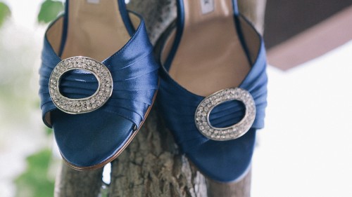 Brides blue wedding shoes