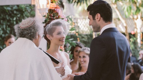 Fun bride and groom face to face at Calamigos