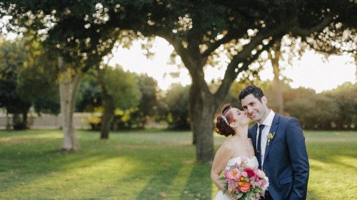 Bride and groom at Calamigos Equestrian Center