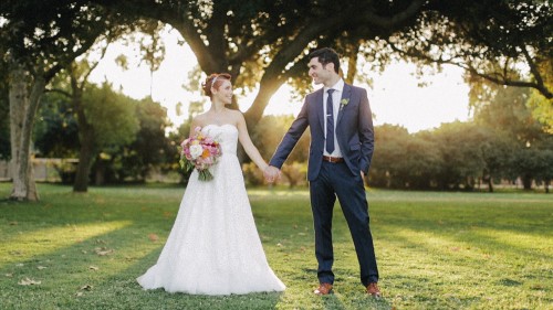 Bride and groom at Calamigos Equestrian Center