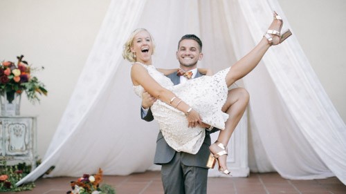 Bride and groom kiss after ceremony