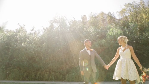 bride and groom in sunlight