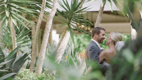 Bride and Groom in succulants at Estancia