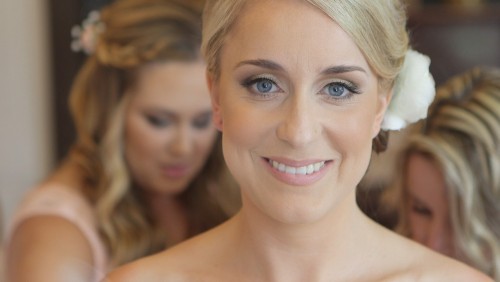 Bride looks into camera