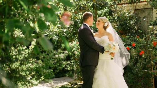 San Diego Wedding Video Bride and Groom kiss at Twin Oaks Gardens and Estate