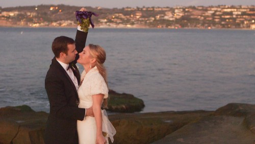 Bride and groom at La Jolla Cove