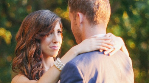 Bride and groom in sunlight at Green Gables