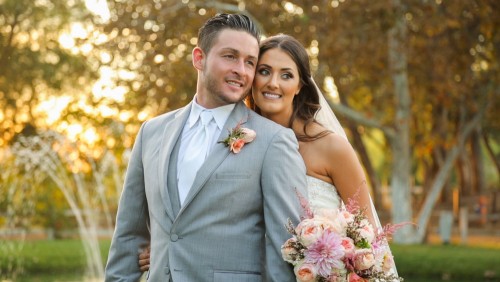 Bride and groom at sunset at Lake Oak Meadows Wedding video