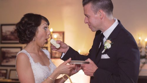 Bride and groom cake cutting