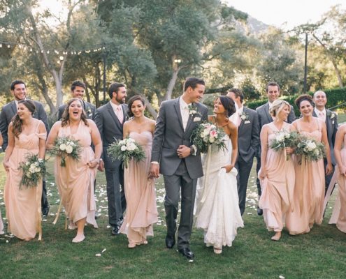 bridal party walking at Mt. Woodson Castle