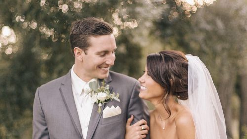 Bride and groom share a moment.