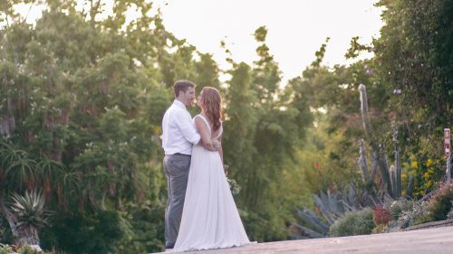 Bride and groom together in wedding video at San Diego Botanical Gardens