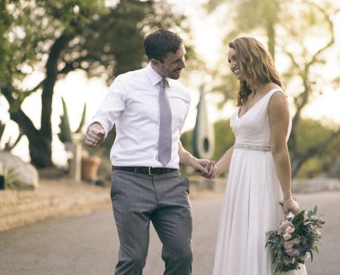 bride and groom celebrate at San Diego Botanical Gardens wedding