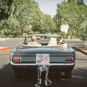 bride and groom vintage ford mustang