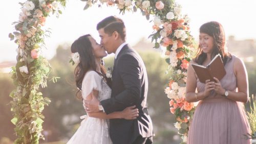 Bride and Groom kiss at ceremony