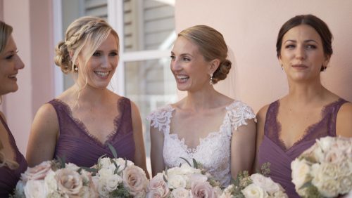 Bride with Bridesmaids at La Valencia wedding before ceremony.