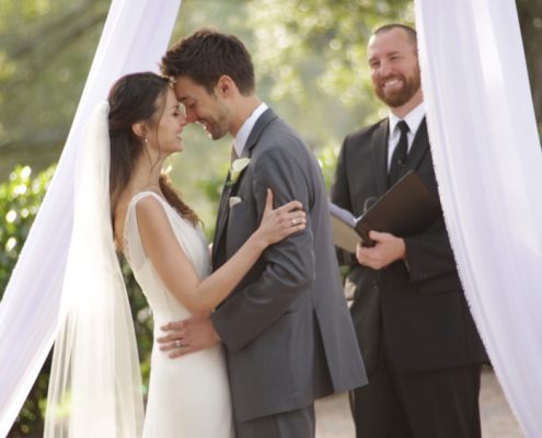 Bride and groom Mt Woodson Castle Wedding Ceremony Bride and groom