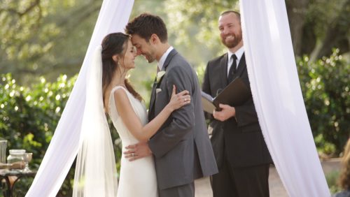 Bride and groom Mt Woodson Castle Wedding Ceremony Bride and groom