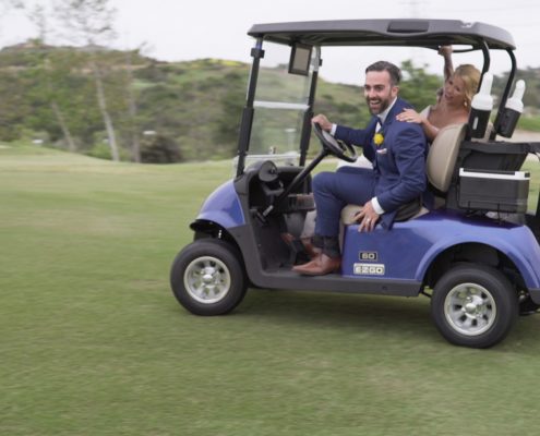 San Diego Wedding Video bride and groom get crazy in golf cart