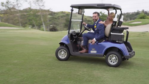 San Diego Wedding Video bride and groom get crazy in golf cart