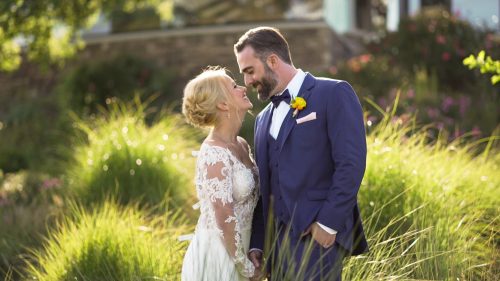 Wedding video of bride and groom in sunlight