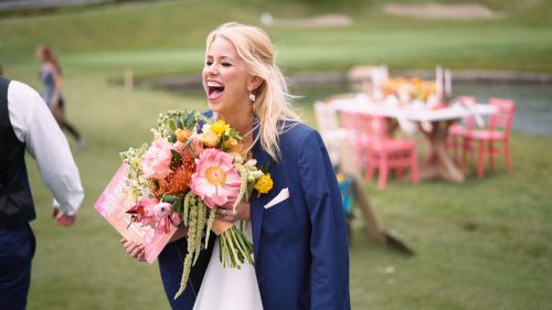 Bride holds bouquet