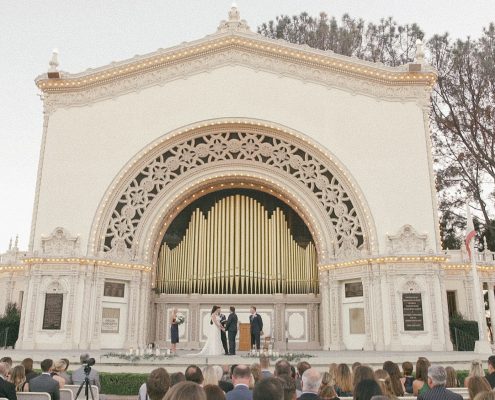 Bride and groom wedding at Spreckels Organ Pavilion in Balb