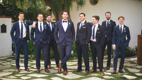 Groom and groomsmen getting ready at Adamson House Museum in Malibu 