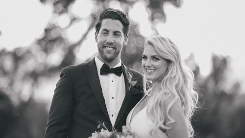 Bride and groom together at Adamson House Museum in Malibu wedding video 