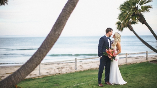 Bride and groom wedding surfrider beach malibu