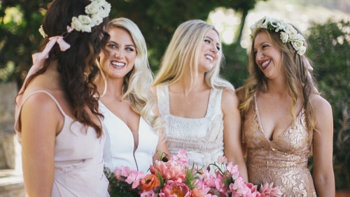 Bride and bridesmaids getting ready at Adamson House Museum in Malibu 