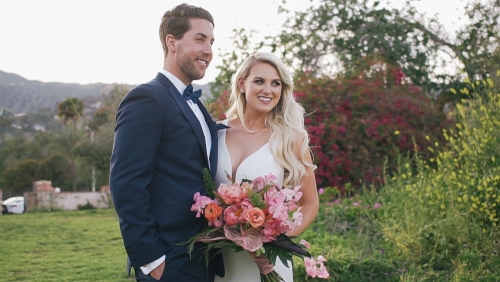 Bride and groom together at Adamson House Museum in Malibu wedding video 