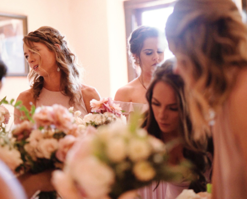 Mt. Woodson Castle Wedding Bridesmaids with flowers