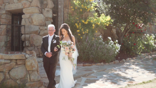 Mt. Woodson Castle Wedding bride walking with father