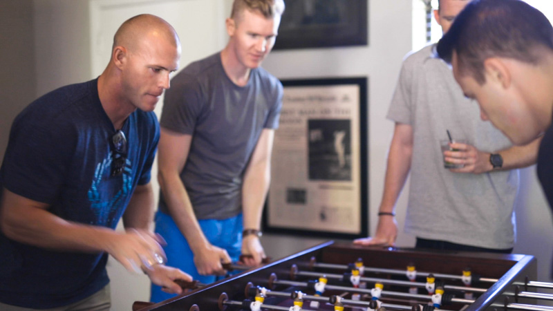 Groomsmen play games before wedding