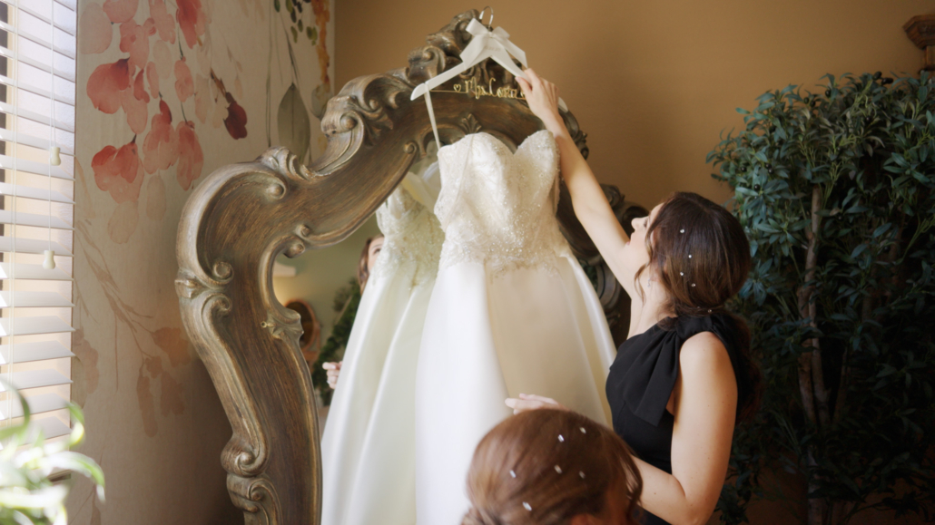 Hanging wedding dress at Ethereal Gardens