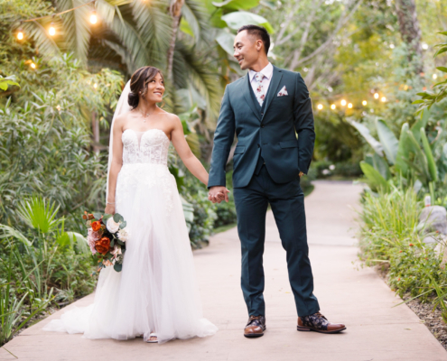 Bride and Groom at Botanica posing for photos